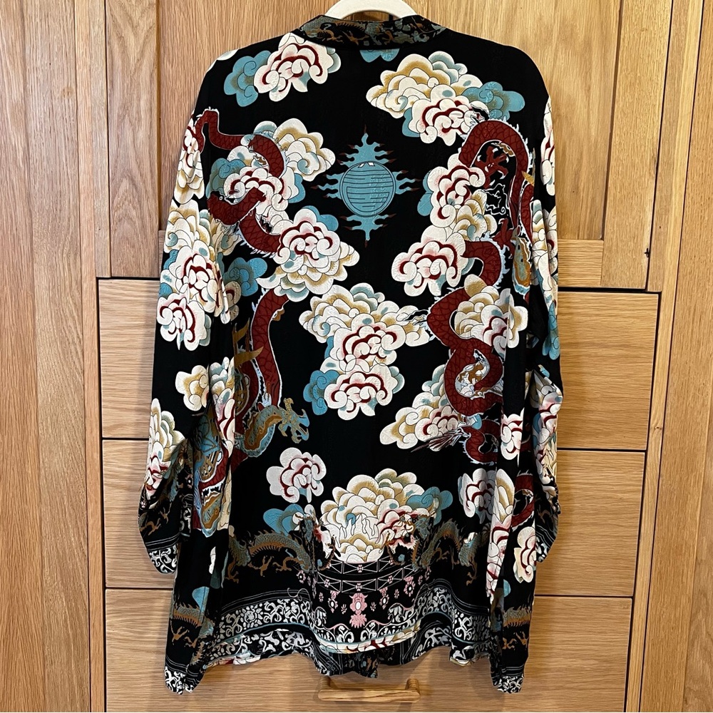 Citron Santa Monica Dragon Print Silk Blouse Top Black Size 3X Chinese Oriental - Picture 7 of 8
